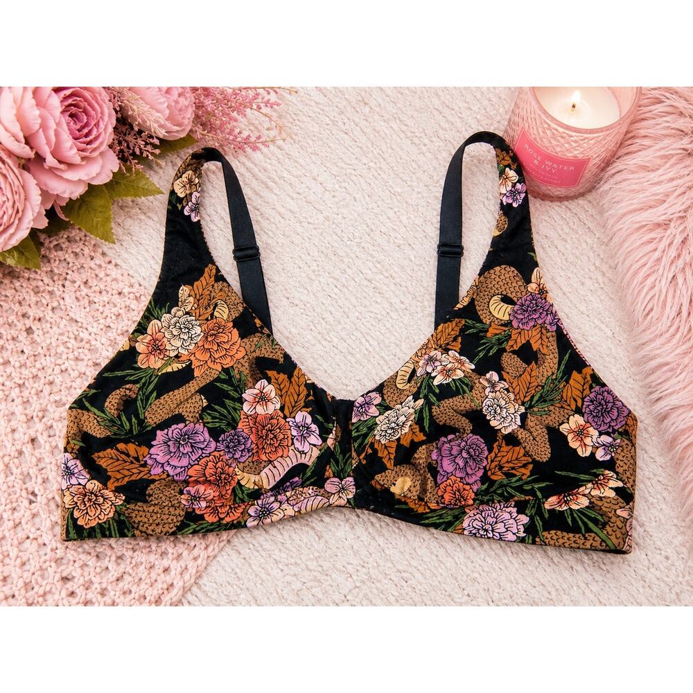MeUndies Floral Snake Print Sports Bra Black Pink Orange Adjustable Bralette